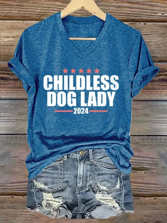 Women's Childless Dog Lady Casual V-Neck Tee