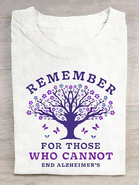 Women's Remember For Those Who Cannot Dementia Alzheimer's Disease Awareness Printed Cotton T-Shirt