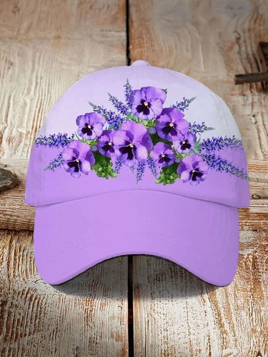 Unisex Purple Floral Print Alzheimer's Awareness Support Print Hat