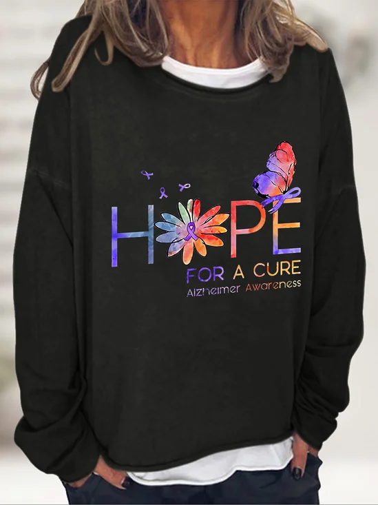 Women's Hope For A Cure Purple Ribbon Alzheimer's Awareness Fighter Supporter  Casual Sweatshirt