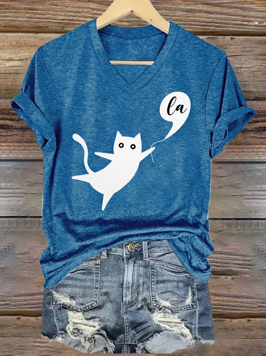 Comma la Childless Cat Lady Casual Crew Neck Loose Text Letters T-Shirt