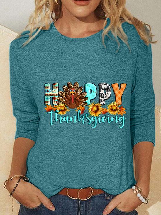 Happy Thanksgiving Turkey Pumpkin Season Casual Long Sleeve Shirt