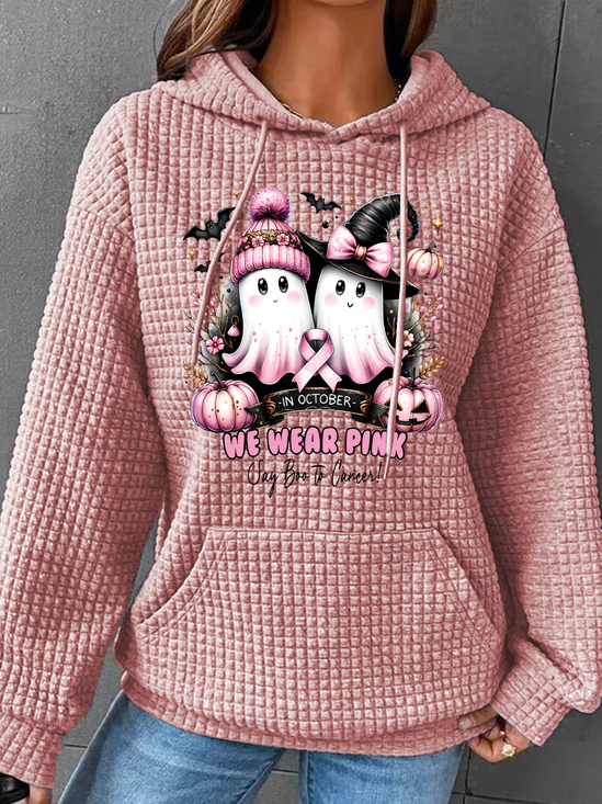 In October We Wear Pink Ghost Breast Cancer Awareness Simple Loose Hoodie