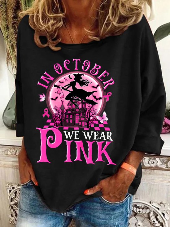 In October We Wear Pink Witch Breast Cancer Casual Sweatshirt