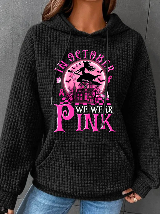 In October We Wear Pink Witch Breast Cancer Simple Loose Hoodie