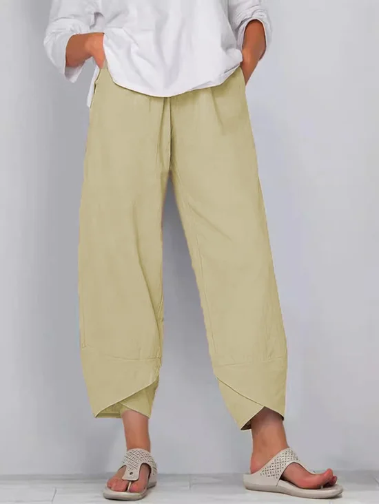 Cotton Pocket Stitching Casual Plain Pants