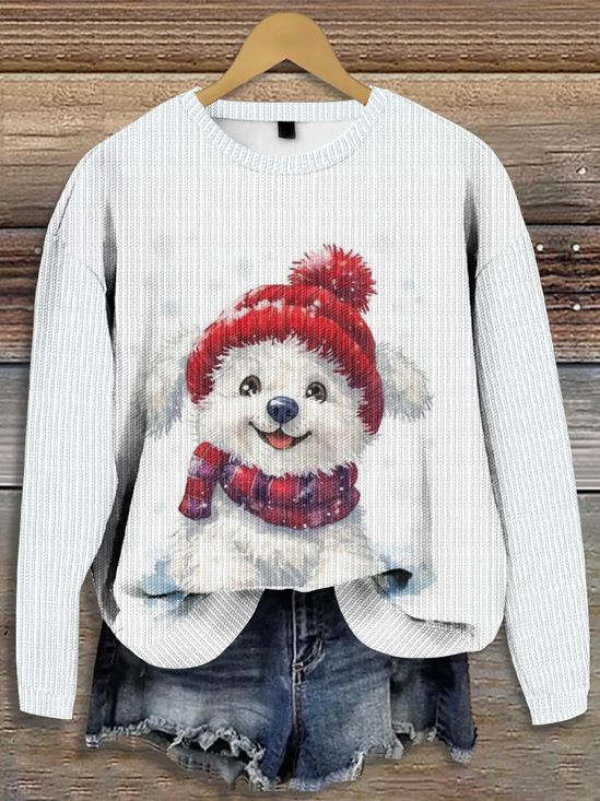 Christmas Santa Claus Crew Neck Dog Casual Knitted Sweater