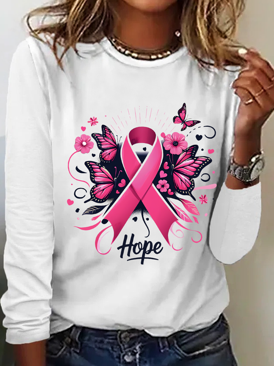 Cancer Hope Png Pink Butterfly Breast Cancer Casual Long Sleeve Shirt