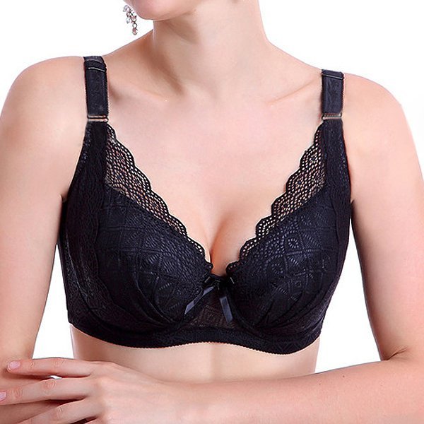 Plus Size Sexy Lace Underwire Push Up Busty Bras Black Lilicloth 