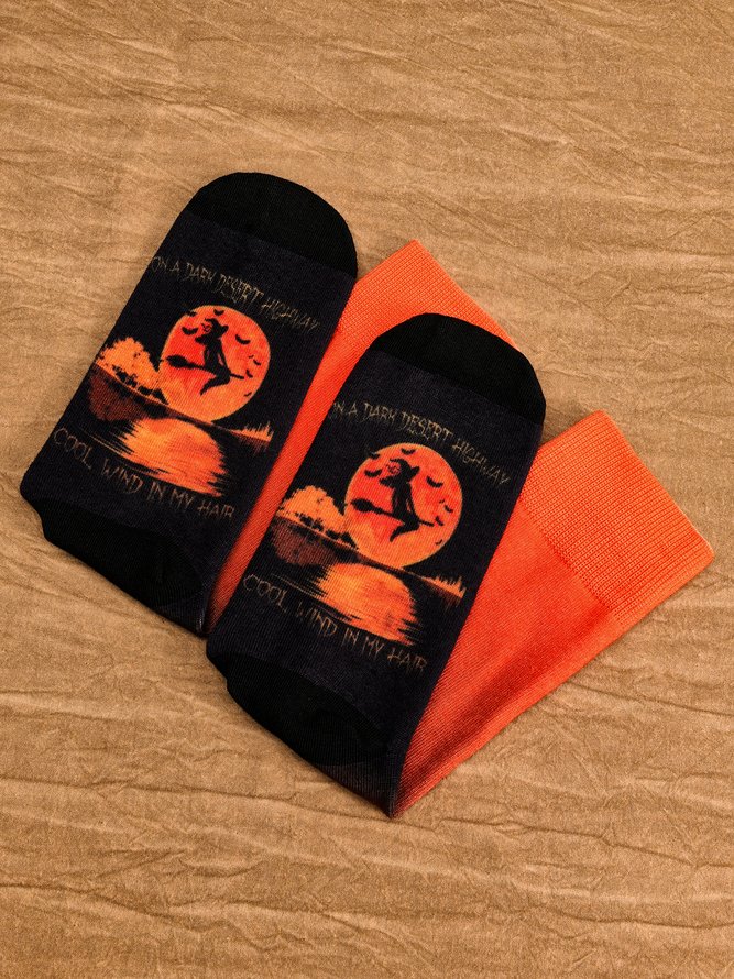 On A Dark Halloween Witch Pattern Socks Festive Accessories