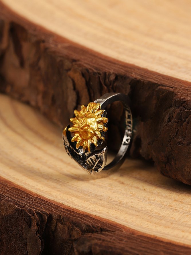 Casual Retro Ethnic Sunflower Pattern Distressed Rings Everyday Clothing Matching