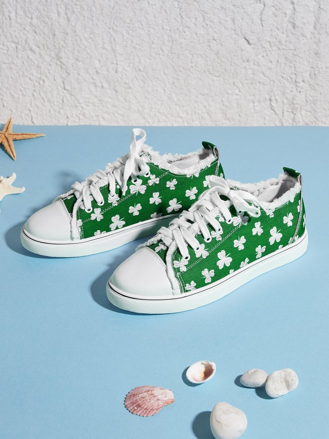 St. Patrick's Day Shamrock Print Green Canvas Shoes