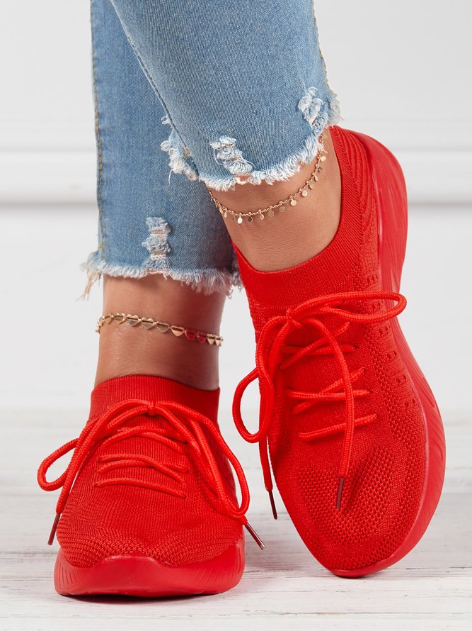 Women's Mesh Platform Solid Color Lace-Up Flyknit Lightweight Soft Sole Slip-On Sneaker