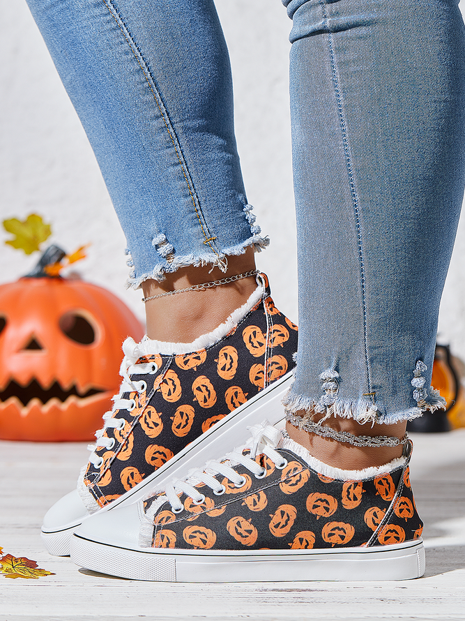 Women's Halloween Pumpkin Pattern Canvas Shoes