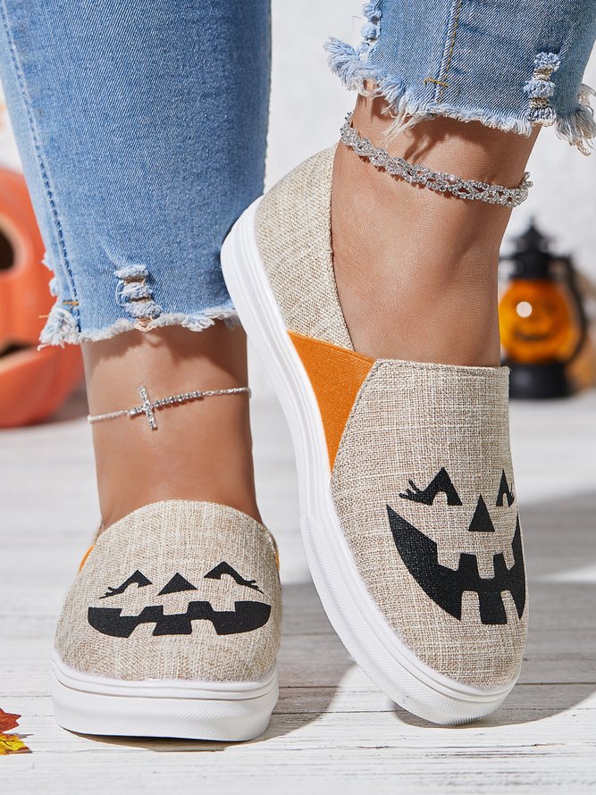 Halloween Grimace Print White Casual Canvas Shoes