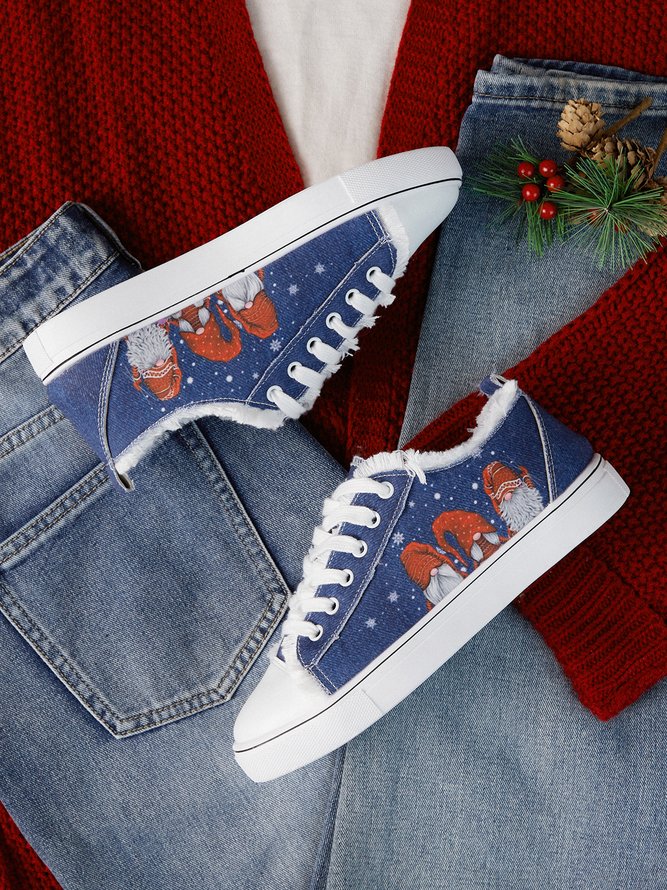 Women's Christmas Santa Blue Lace-up Sneakers
