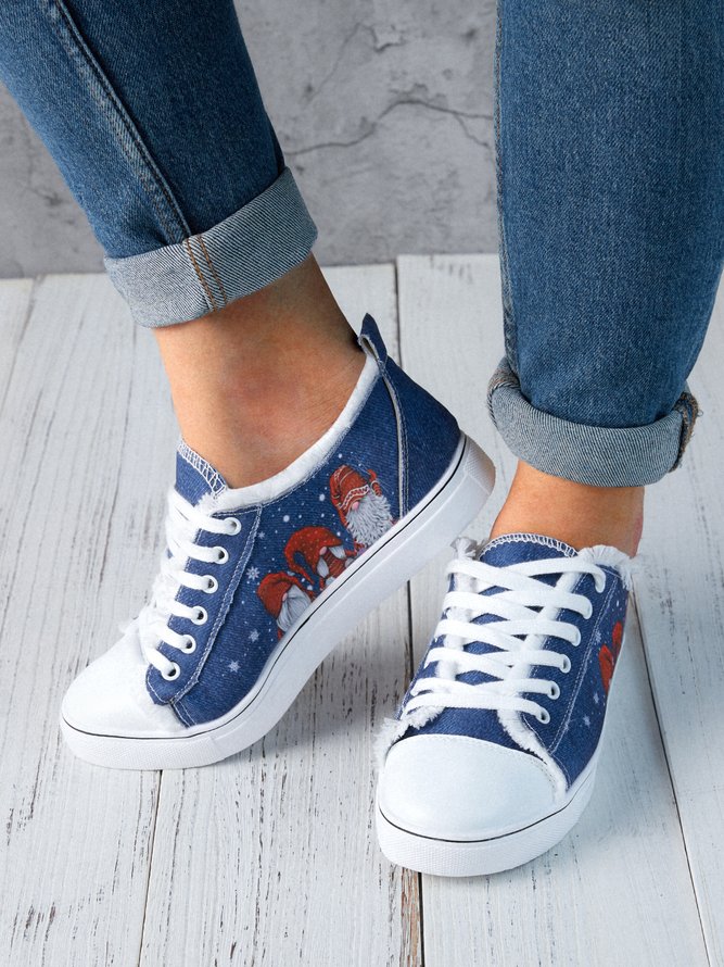 Women's Christmas Santa Blue Lace-up Sneakers