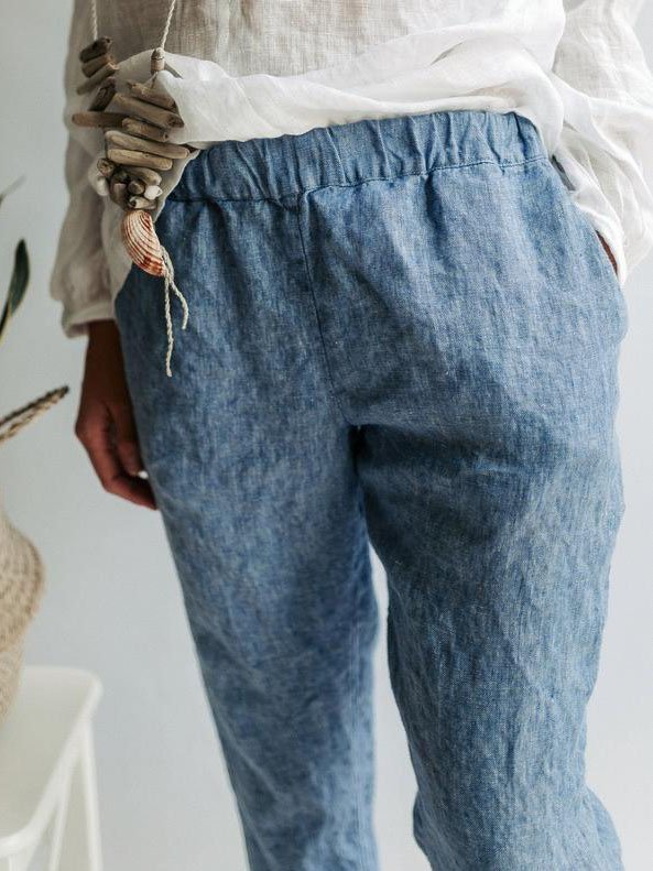 Blue Cotton Solid Casual Jeans