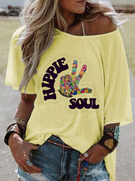 Women Boho Hippie Printed Casual Short Sleeve T-shirt Top
