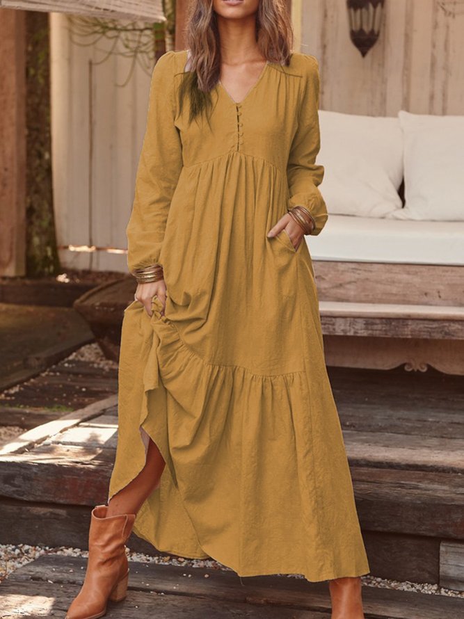 V Neck Women Dresses Pockets Going Out Casual Paneled Dresses | lilicloth