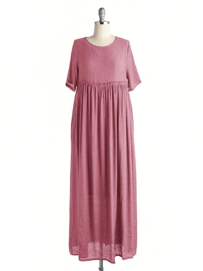 Pink Shift Crew Neck Short Sleeve Solid Daily Maxi Dress