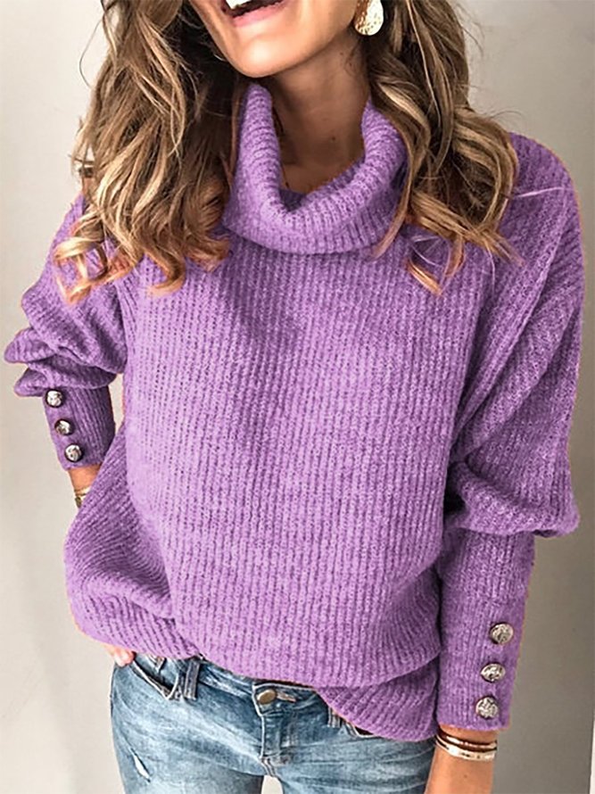 Solid Cotton-Blend Long Sleeve Turtleneck Sweater