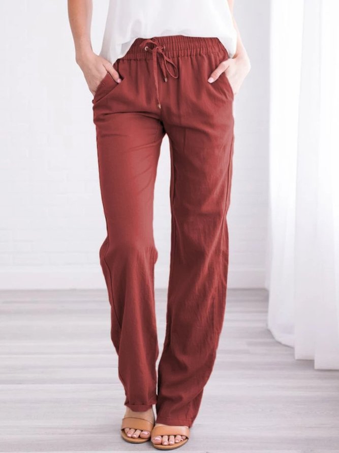 Casual Solid Women Linen Pants