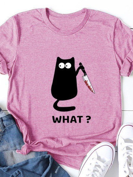 Black Cat With A Knife Short Sleeve Holiday Shirt & Top
