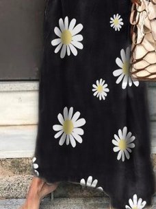 Sun Floral Cotton V Neck Short Sleeve Casual Maxi Dress