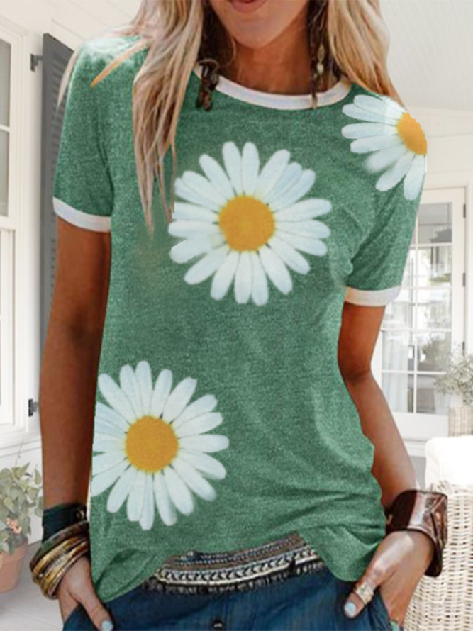 Women Plus size Short Sleeve Daisy Casual T-Shirts Tops