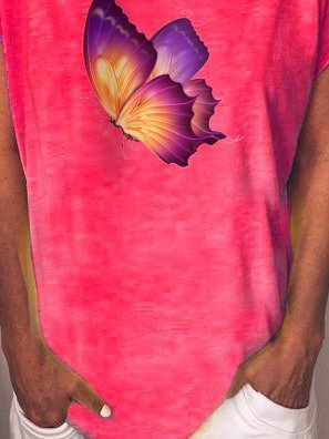 Butterfly Printed Casual O-Neck Short Sleeve Red T-Shirt Top