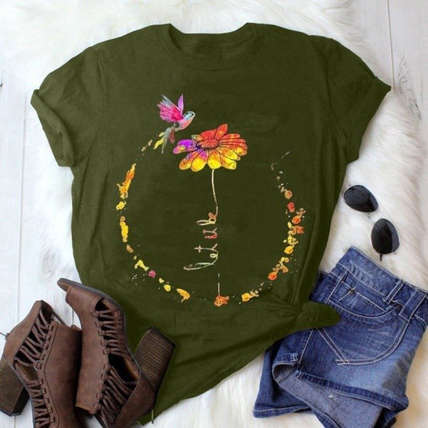 Short Sleeve Round Neck Floral T-shirt