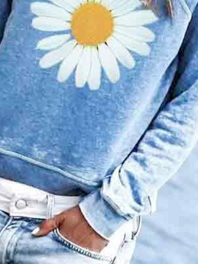 Women Sunflower Printed Cotton-Blend Crew Neck Casual Top & Sweatshirt