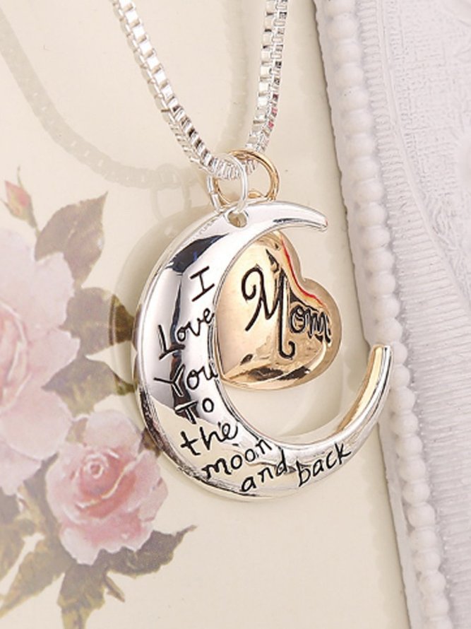 Mom I Love You To The Moon And Back Silver Alloy Necklace