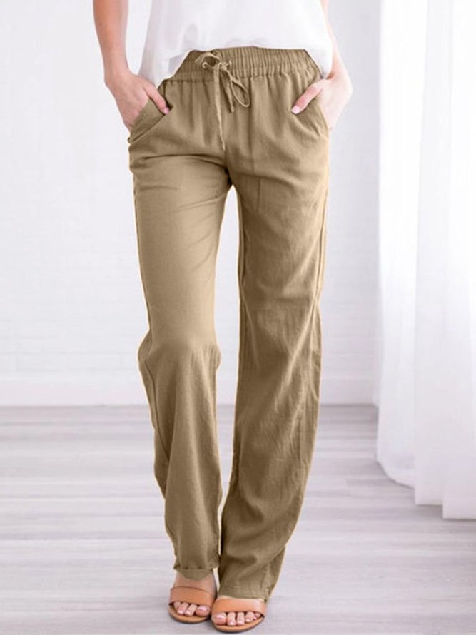 Casual Solid Women Linen Pants
