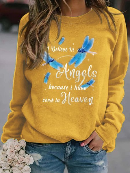 Dragonfly Fly Printed Casual Long Sleeve Yellow Sweatshirts Top