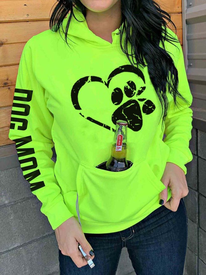 DOG MOM Paw Print Hoodies With Pocketed
