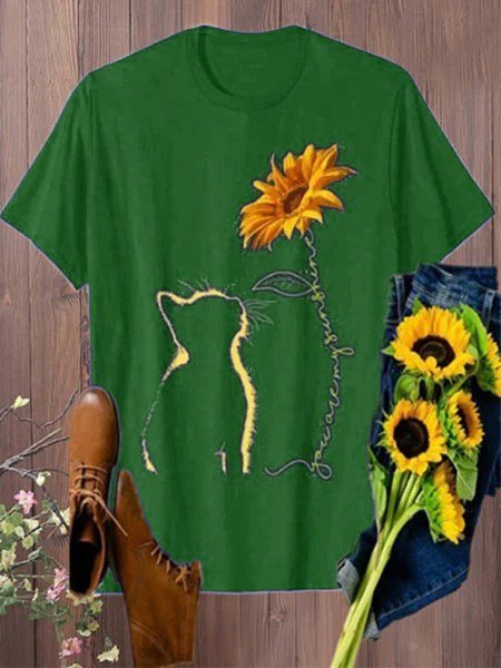 Plus Size Women Short Sleeve Sunflower Printed T-shirt
