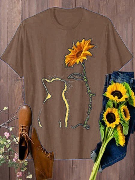 Plus Size Women Short Sleeve Sunflower Printed T-shirt