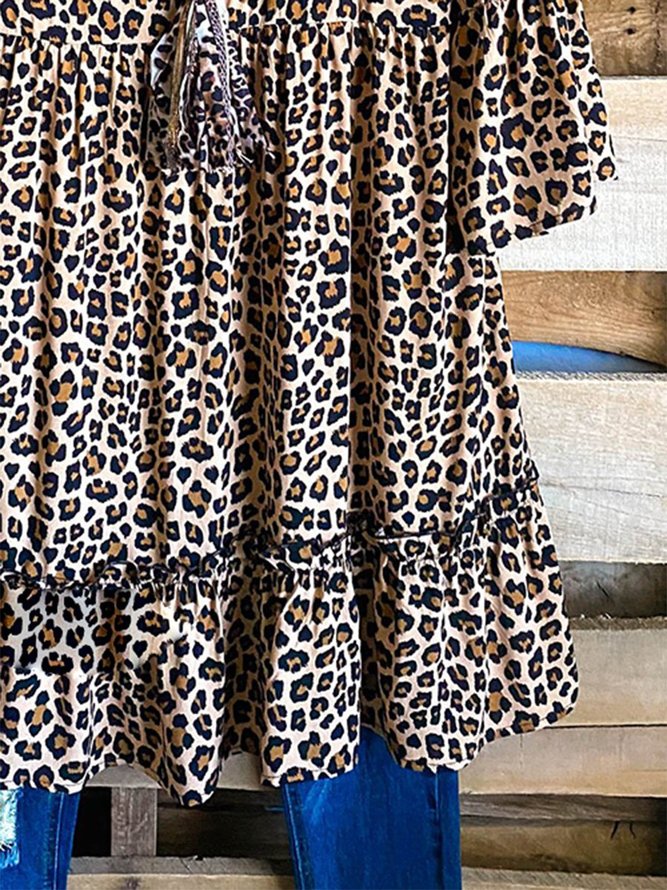 Sexy Leopard Print V-Neck Dress