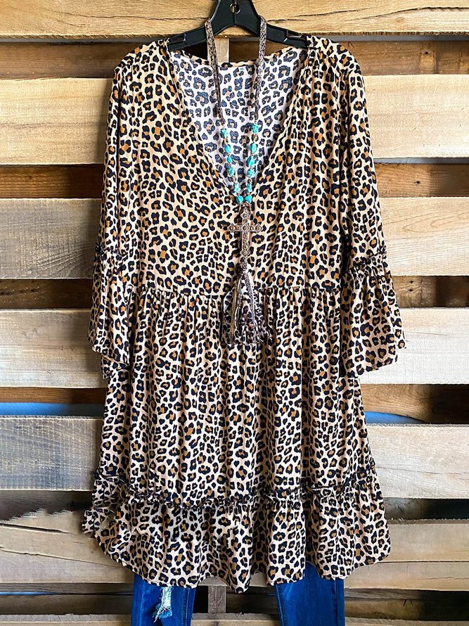 Sexy Leopard Print V-Neck Dress