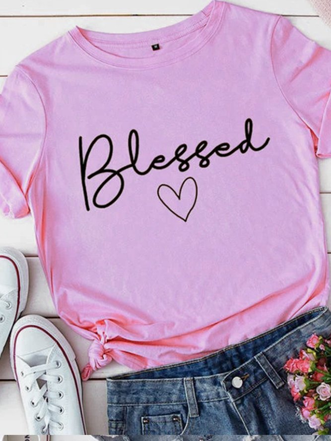 Women Letter Blessed Printed Graphic Tee Plus Size Short Sleeve T-Shirt ...