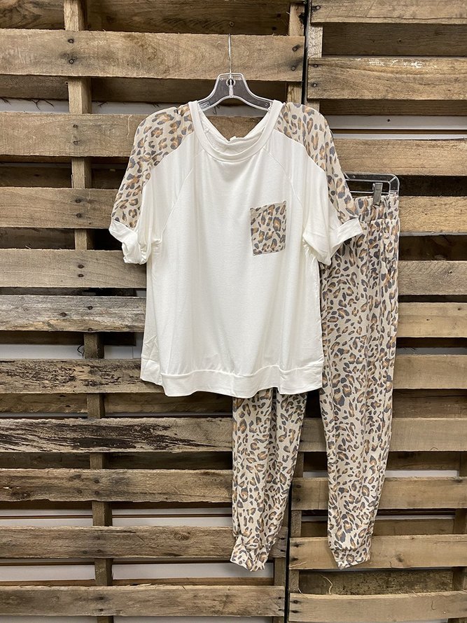 Leopard Stitching Casual Pajamas/Casual Suits