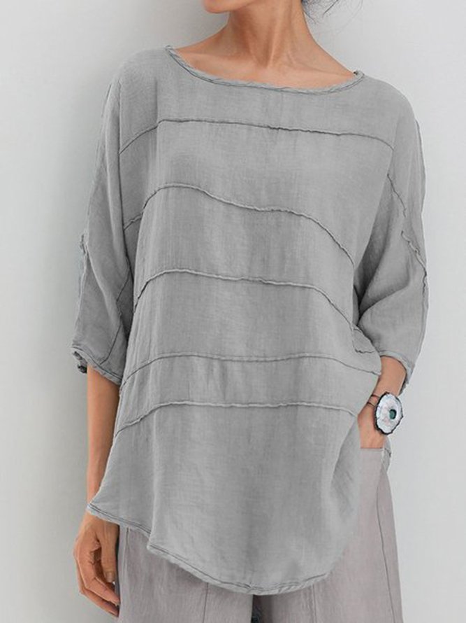 Summer Top 3/4 Batwing Sleeves Round Neck Solid Blouse | lilicloth