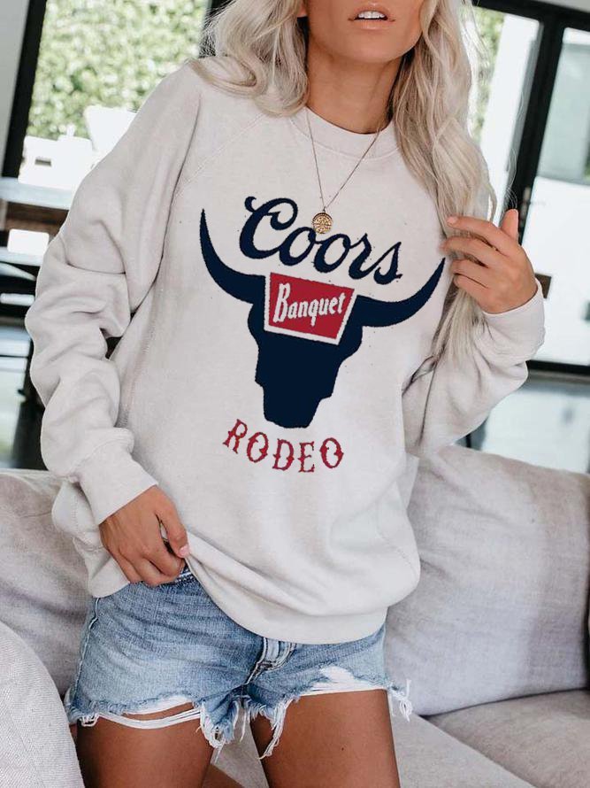 White Coors Banquet Rodeo Printed Sweatshirt | lilicloth