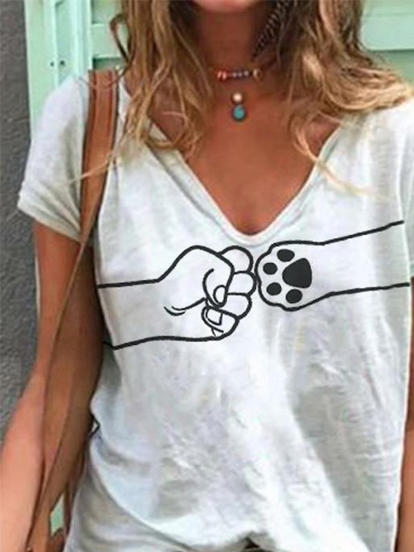 Ladies fist and dog paw print T-shirt
