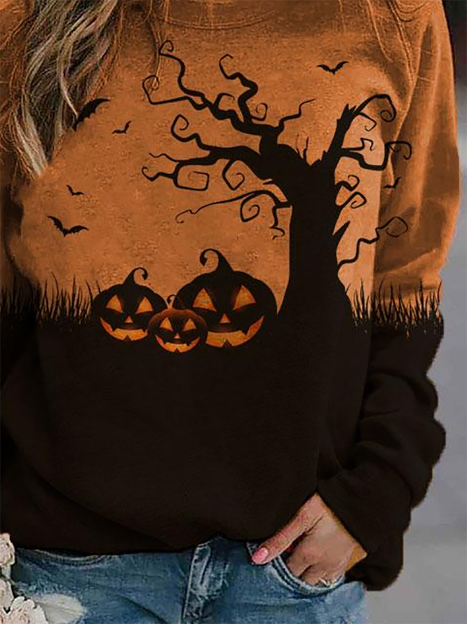 Halloween Cotton-Blend Long Sleeve Crew Neck Sweatshirt