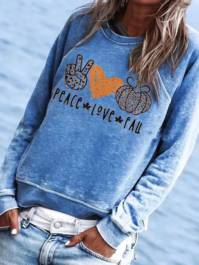 Peace Love Fall Cotton-Blend Crew Neck Sweatshirts | lilicloth