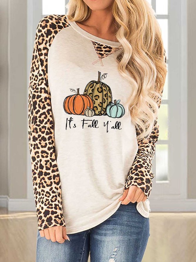 It's Fall Y'all Pumpkins Leopard T-Shirt
