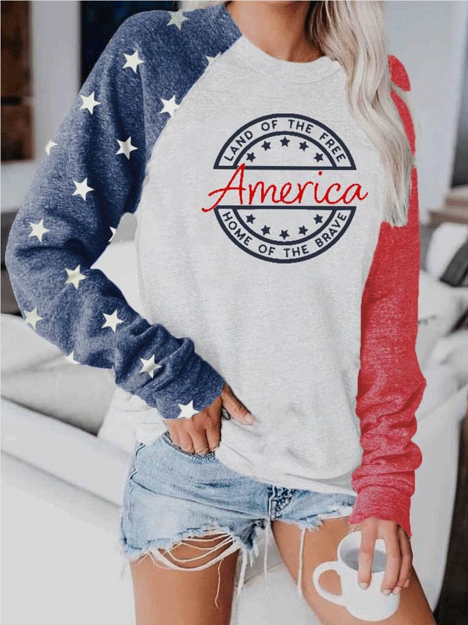 Women's Land Of The Free America Home Of The Brave American Flag Print Top